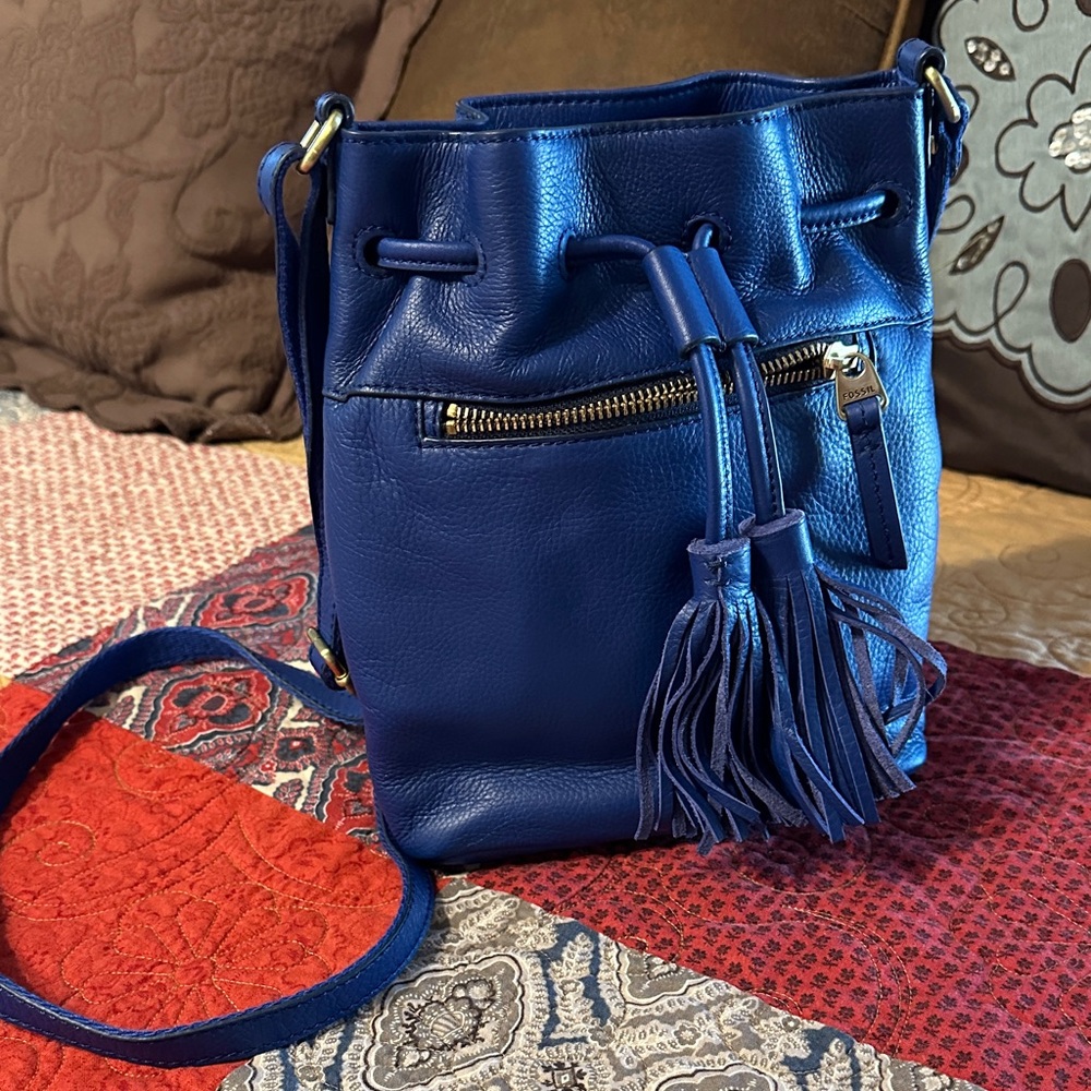 Fossil Royal Blue Leather Crossbody Bag
